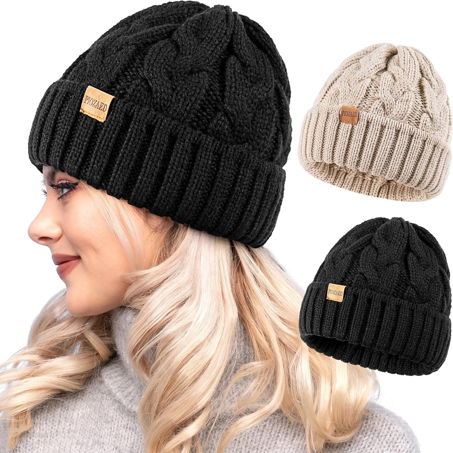 Womens Winter Knitted Beanie Hat Knit Warm Skull Cap Skull Cap Beanie for Women 2 Packs