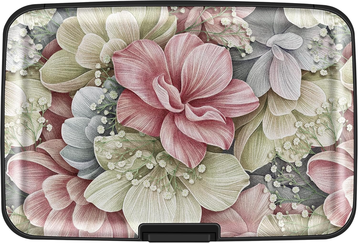 Mayski Credit Card Holder for Women, RFID Blocking, Happy Flower Aluminum Alloy Hard Case, Small Mini Business Metal Wallet for Men