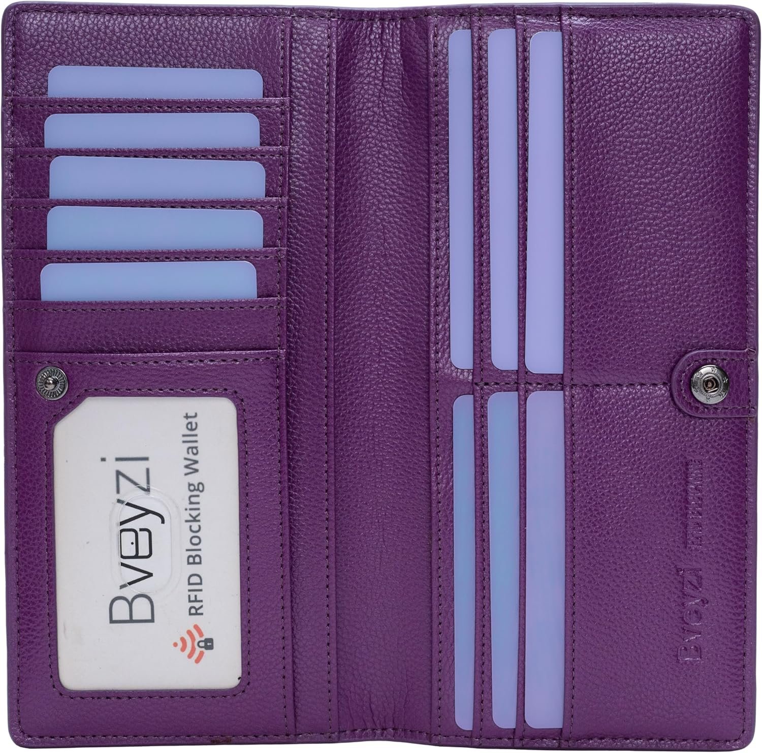 Bveyzi Ultra Slim Thin Leather RFID Blocking Credit Card Holder Bifold Clutch Wallets for Women