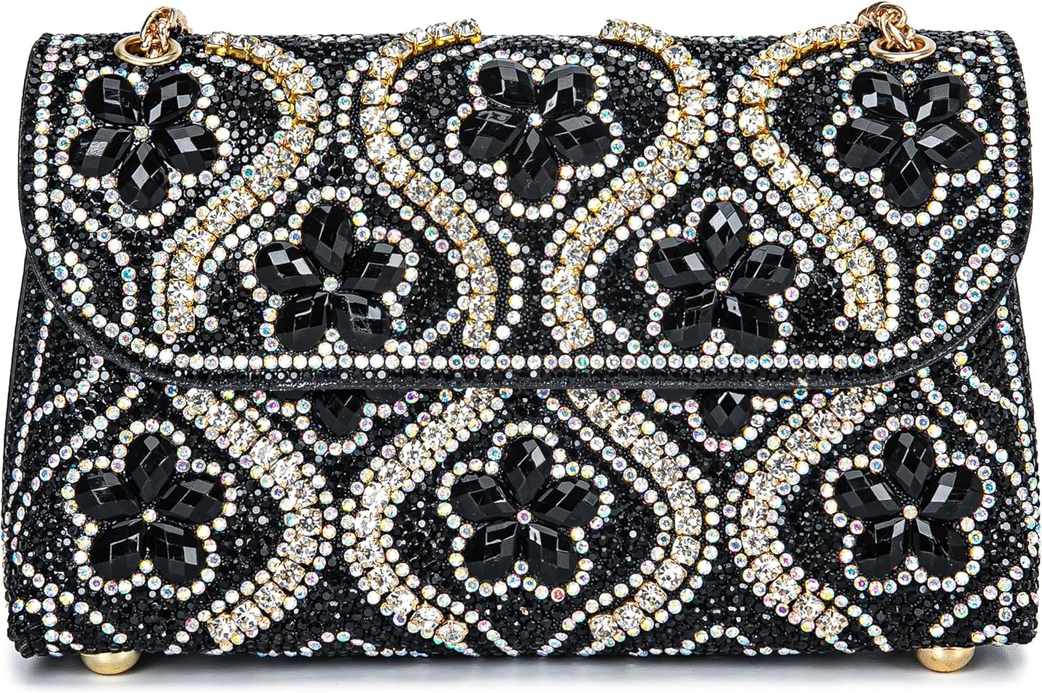 BBTT.ful Flower Evening Handbags Chain Strap Square Shoulder Bag Crossbody Bag Crystals Rhinestone Clutch Purse