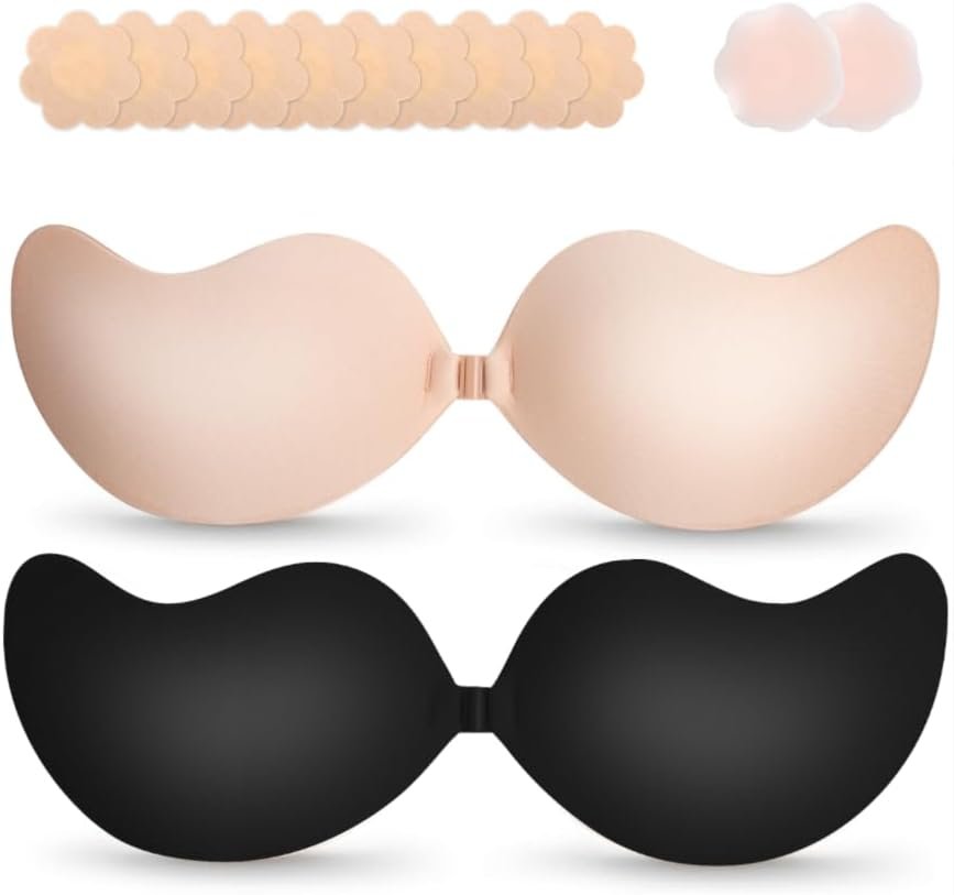 Cmojsk Adhesive Invisible Backless Nipple Covers,2 Pair Black/Beige
