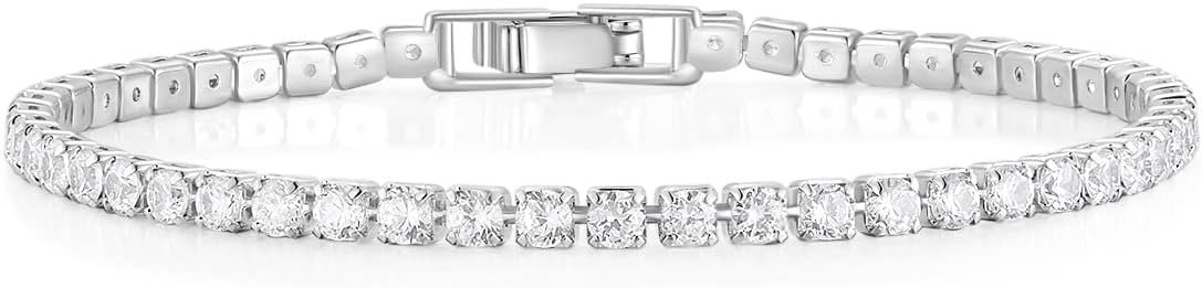 Mameloly 3mm Cubic Zirconia Classic Tennis Bracelet Silver Round Charm CZ Bracelets for Women Size 6.5-7.5 Inch