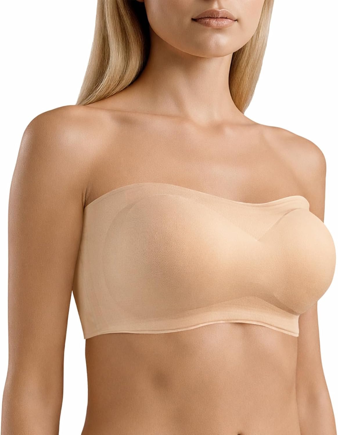 Invisible Strapless Push Up Bra, Comfort Wireless Non-Slip Bralette for Evening Gown Wedding Beige