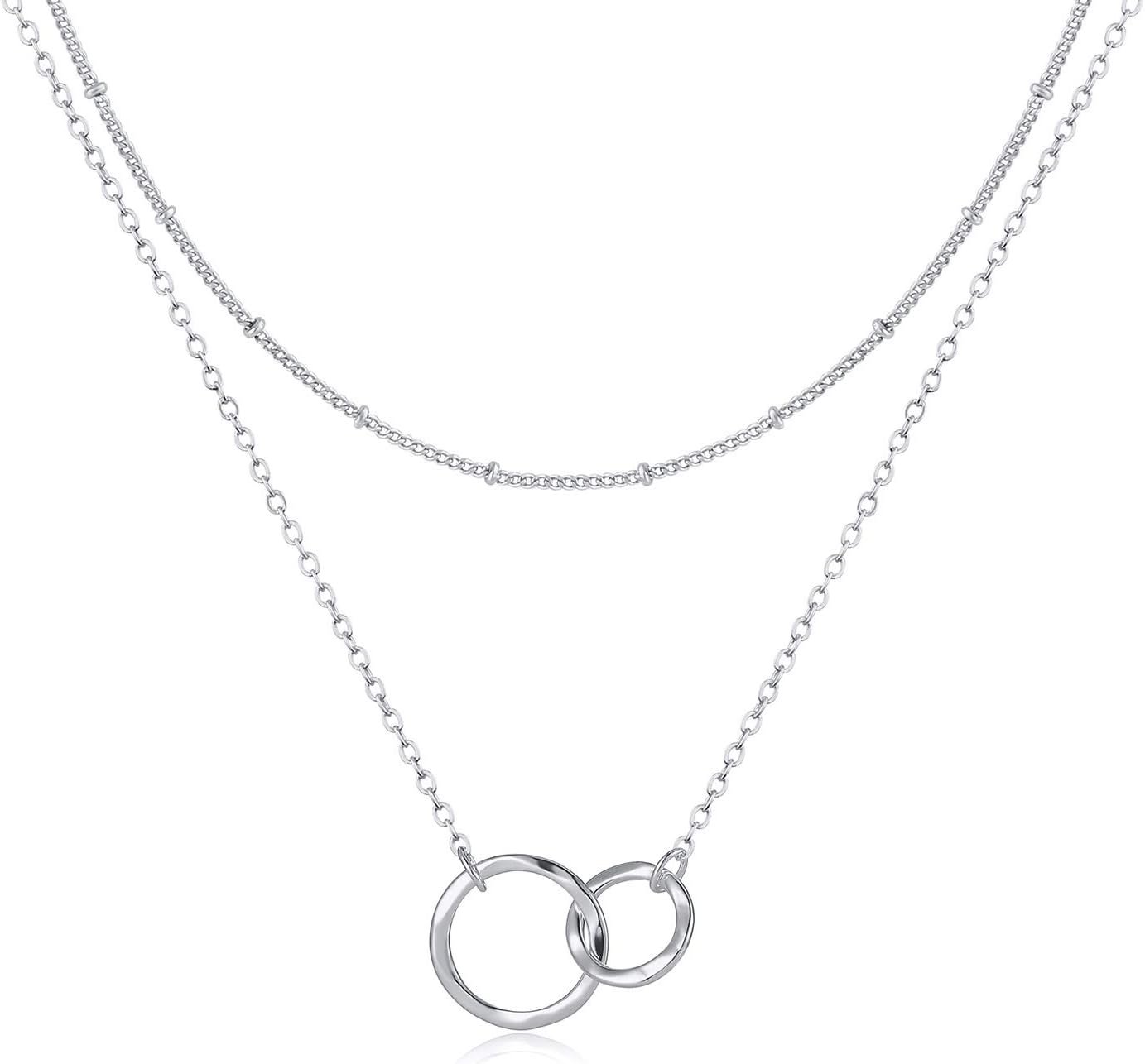 Fettero Pendant Necklace Gold Choker Layered Coin Open Karma Circle Full New Crescent Moon 14K Gold Plated Dainty Simple Moon Phase Jewelry for Women Gift