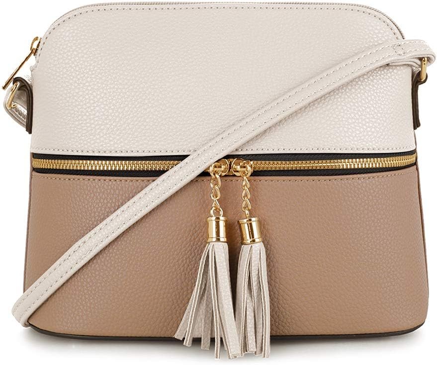 SG SUGU Lunar Lightweight Medium Dome Crossbody Bag Shoulder Bag with Tassel | Zipper Pocket | Adjustable Strap