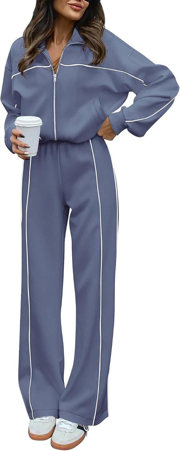 BTFBM Women’s Two Piece Tracksuit Fall 2026 Long Sleeve Zip Up Sweatshirt Long Pants Outfits Jogger Sweatsuit Sets