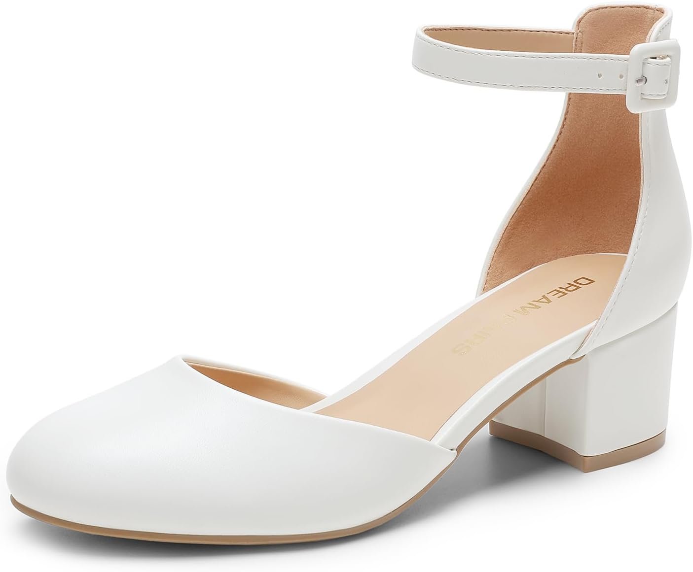 DREAM PAIRS Women’s Closed Round Toe Low Block Heels Ankle Strap Chunky Heel Pumps Dress Wedding Office Party Shoes