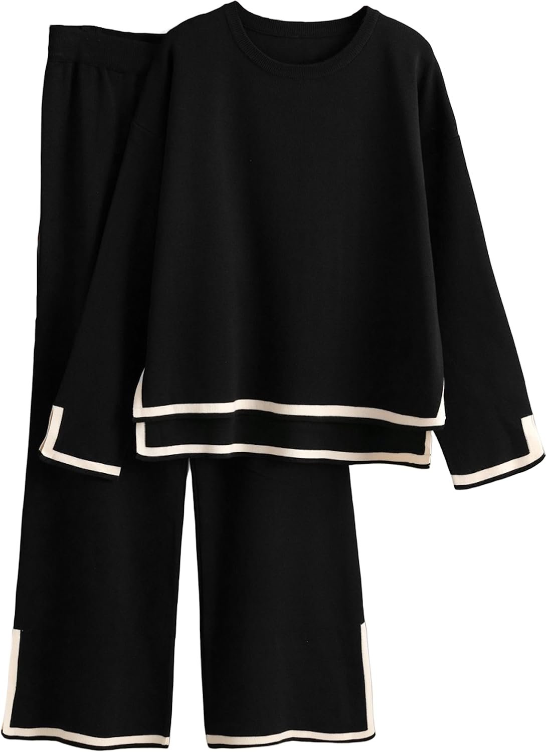 Tanming Women’s 2 Piece Outfits Long Sleeve Knit Sweater Top Wide Leg Pants Lounge Sets Tracksuits