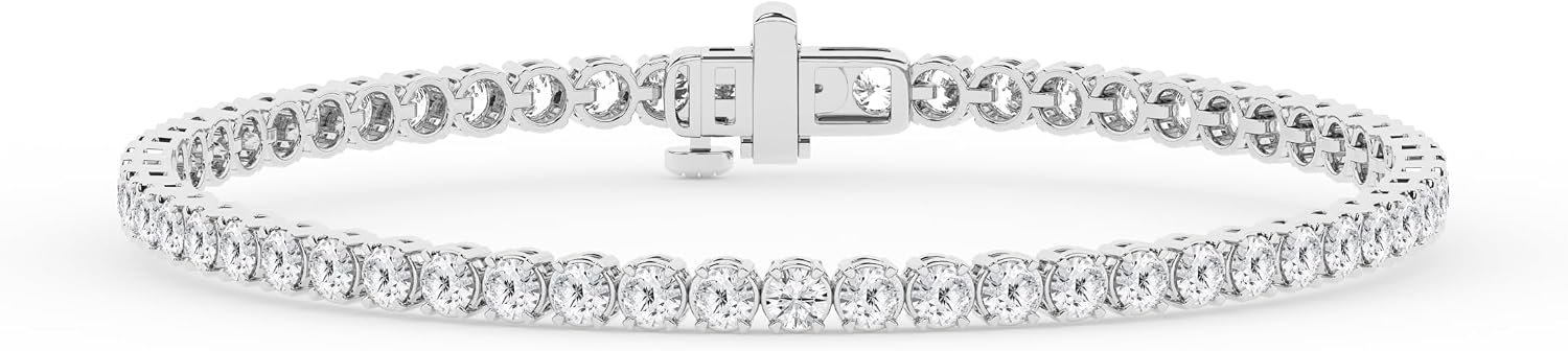 Belacqua Lab Grown Diamond Tennis Bracelet in Sterling Silver, Round Cut, 2 to 5 Carat Bracelets, G Color, SI Clarity, Prong Set, Fine Jewelry for Women, Gift Box Included