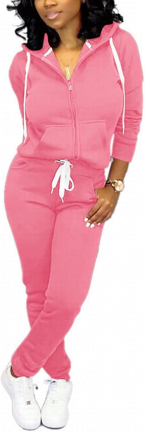 CLOCOR Track Suits for Women Set – Casual 2 Piece Outfits Sweatsuit Pocket Hoodies Long Sleeve with Patchwork Pants Set