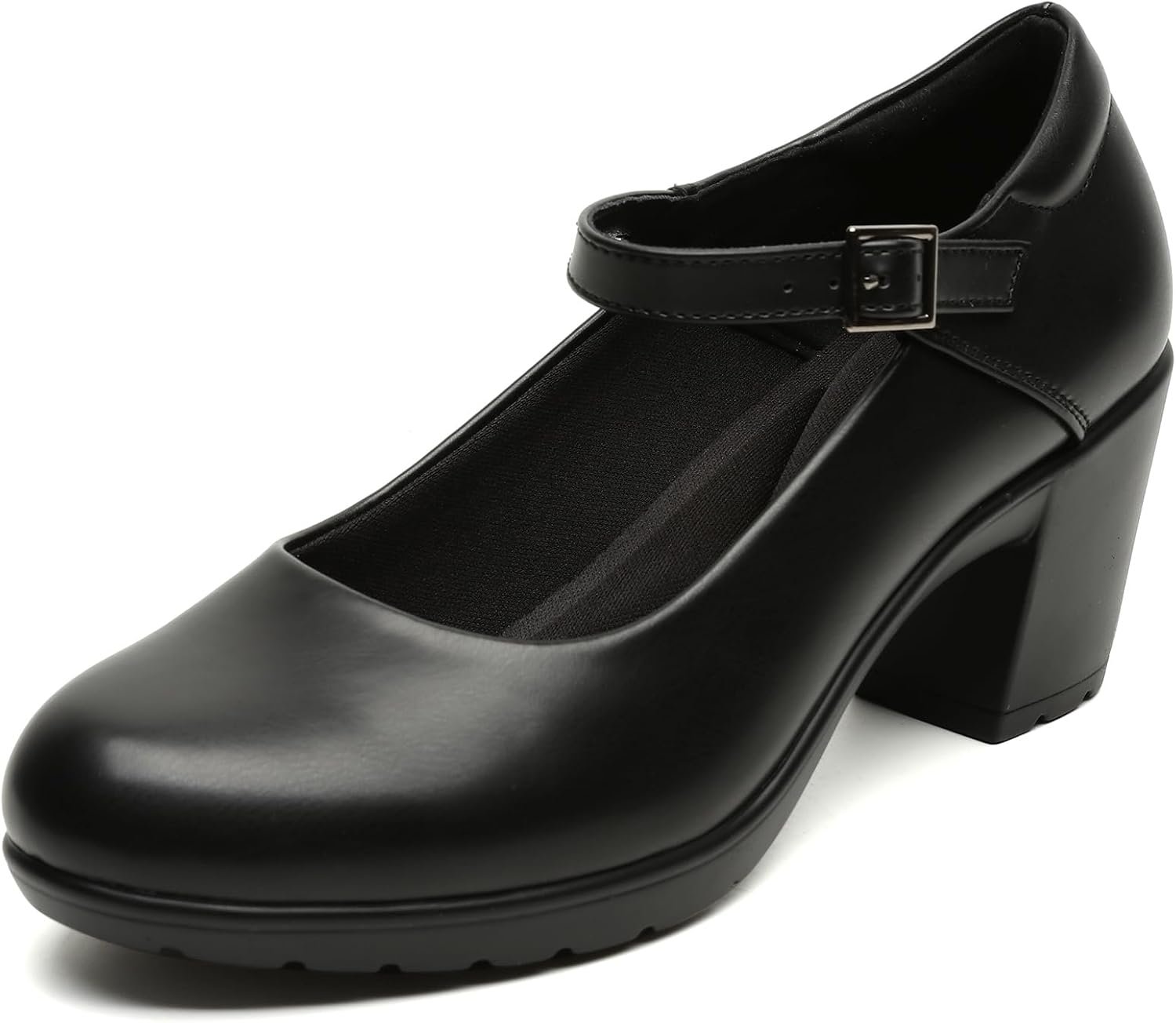 Womens Mary Jane Dress Shoes Chunky Low Block Heels 7CM Closed Toe Work Platform Pumps Dressy Orthopedic for Business Flight Wedding Office Ankle Strap Leather Casual Comfort with Arch Support