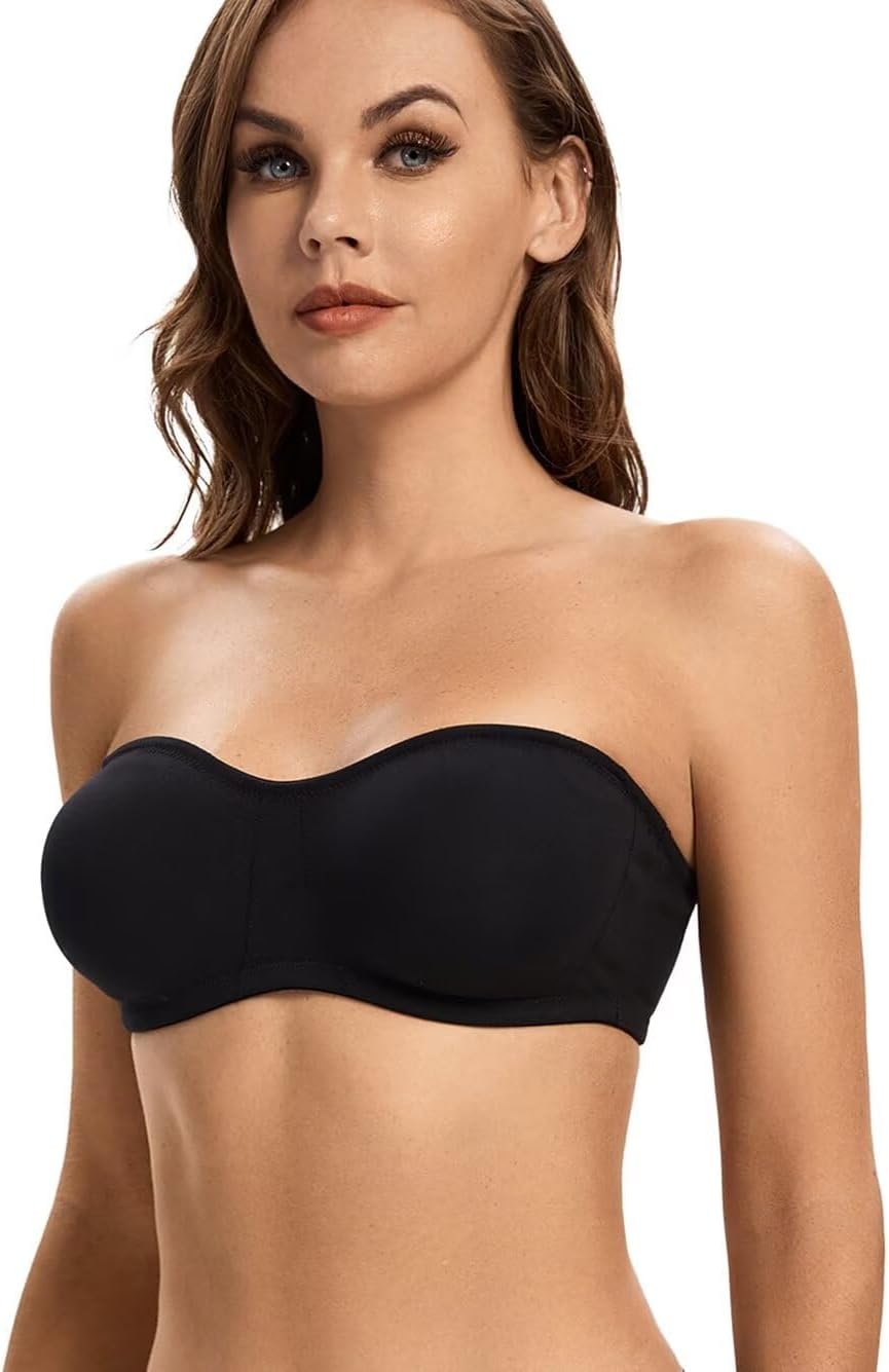 ANGOOL Strapless Bra for Women Padded Non-Slip Silicone Bandeau Bra Seamless Comfortable Wirefree Tube Top Bralette