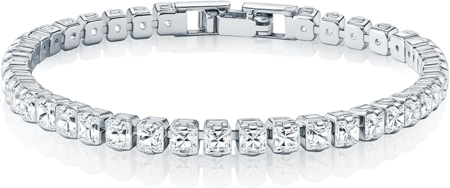 Silver Tennis Bracelet for Women, 3mm 5A Cubic Zirconia Bracelet, 6.5″+1″ Extender, Fits 5.5″-7.35″ Wrists, Hypoallergenic Sparkly Gift Bracelet（Silver/Gold）