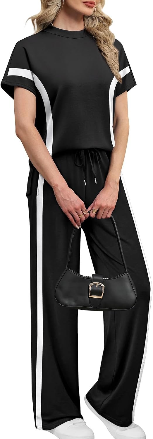XIEERDUO Women’s Side Slit Lounge Sets 2 Piece Travel Outfits Wide Leg Loungewear Fashion Mock Neck Tracksuits S-3XL