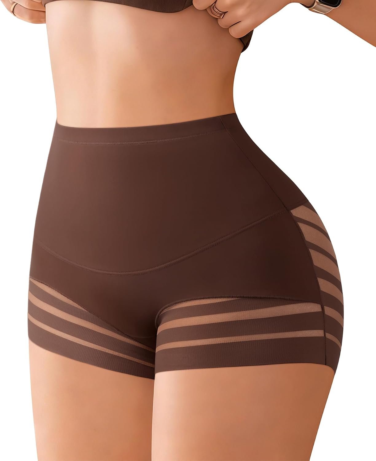 High Waisted Boyshorts for Women Slight Tummy Control Shapewear No Show Underwear Ladies Stretch Mesh Panties