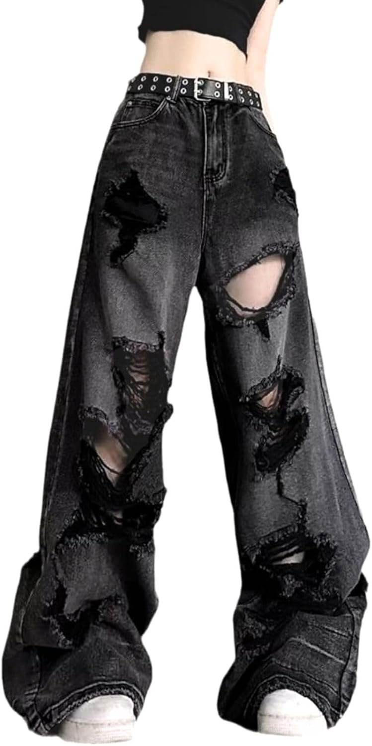 Baggy Jeans for Women Men Ripped Straight Leg Pants High Waisted Distressed Jeans Y2K Grunge Summer Clothes.