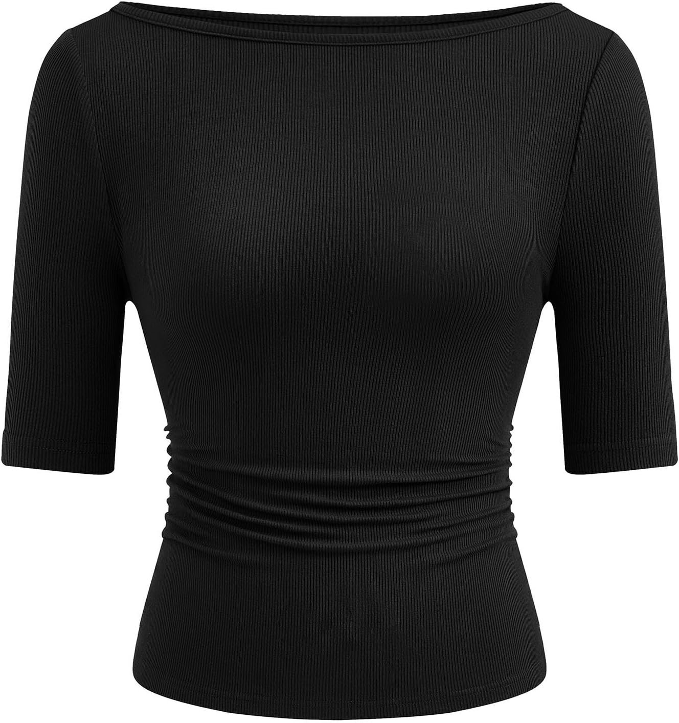PRETTYGARDEN Womens Summer Short Sleeve Tops Boat Neck Ribbed Knit Slim Fit T Shirt Casual Basic Top 2026 Spring Clothes
