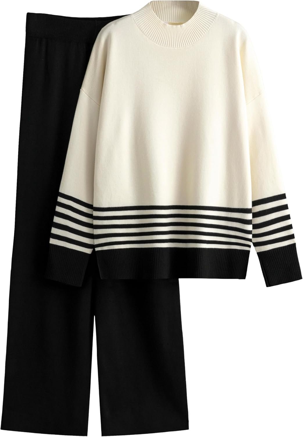 Tanming Women’s Lounge Sets 2 Piece Outfits Knitted Pullover Sweater Tops Wide Leg Pants Tracksuit