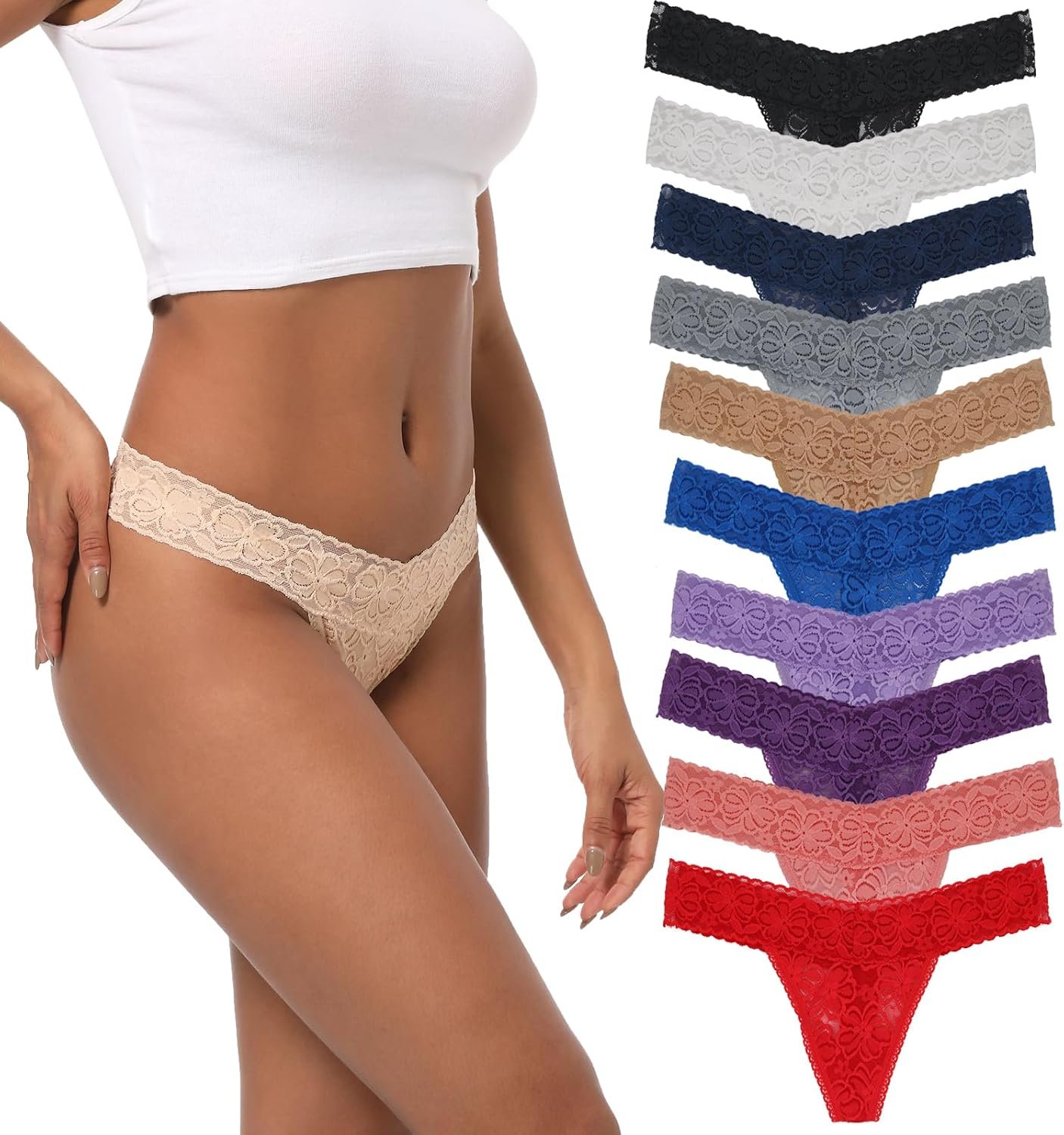 Lace Thongs For Women Plus Size Sexy Underwear T Back Stretch Womens Thongs Underwear 5/6/10 Pack