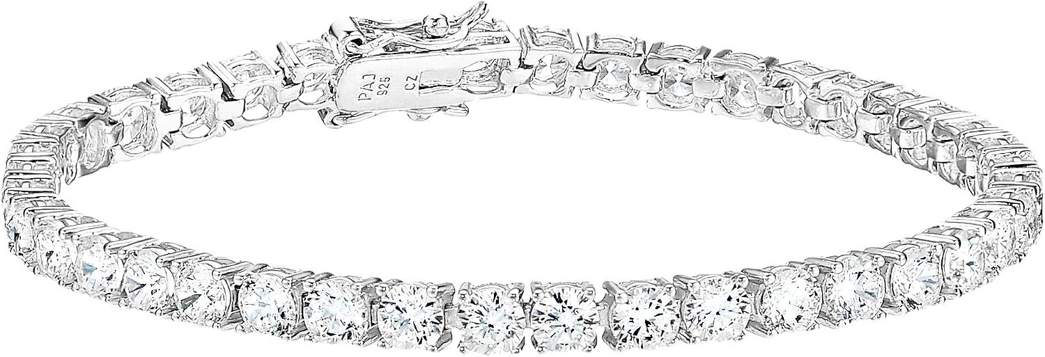 Amazon Essentials Plated Sterling Silver Round Cut Cubic Zirconia Tennis Bracelet