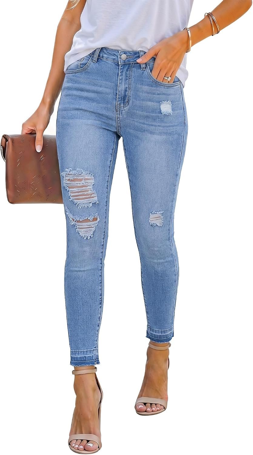 luvamia Cropped Jeans for Women Skinny Trendy High Waisted Distressed Ripped Stretchy Denim Pants Destroyed Jeggings