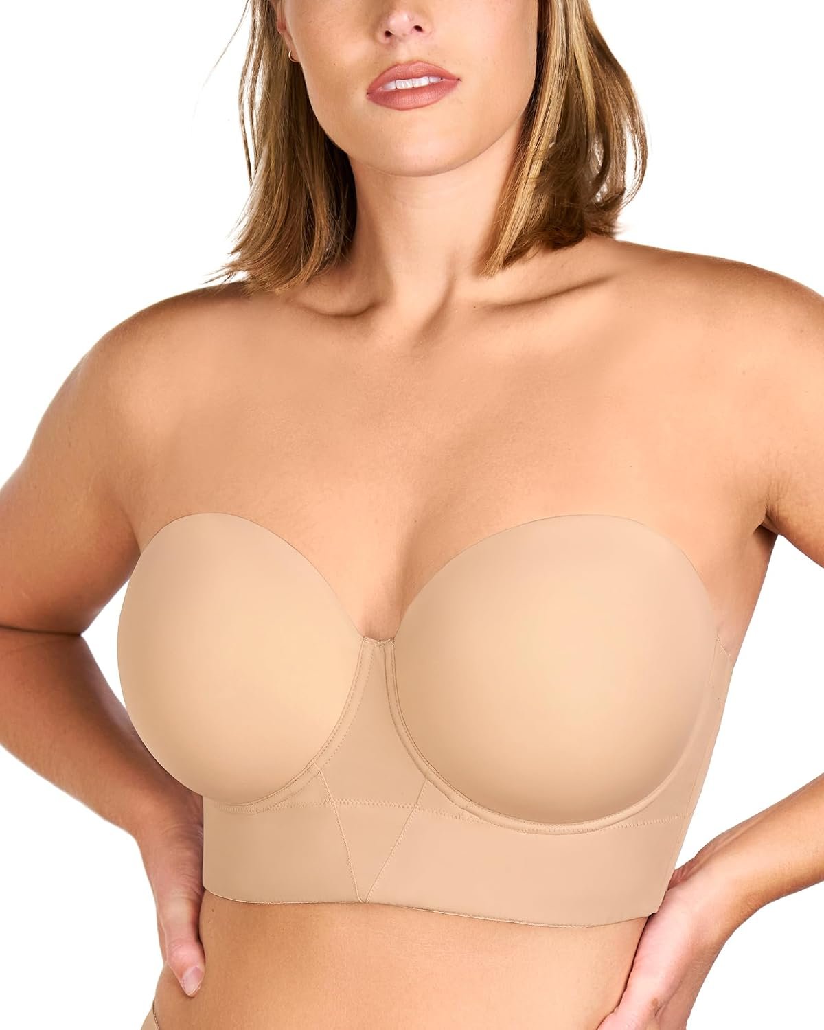 HSIA Strapless Bras for Women, Longline Corset for Large Bust Plus Size Supportive Bustier Minimizer Convertible Bandeau