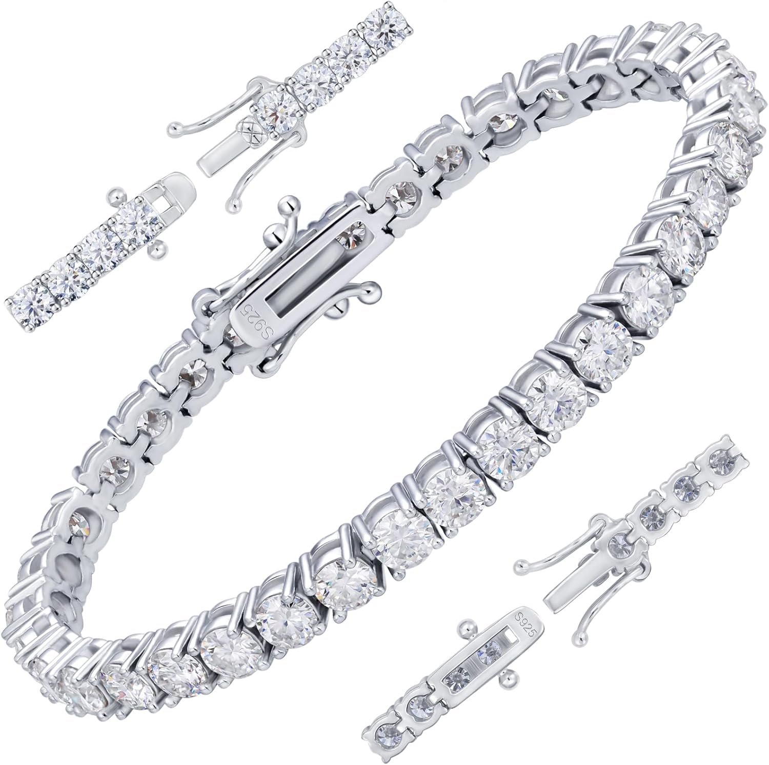 Moissanite Tennis Bracelet for Women Men S925 Sterling Silver D Color VVS1 Round Cut Moissanite Bracelet