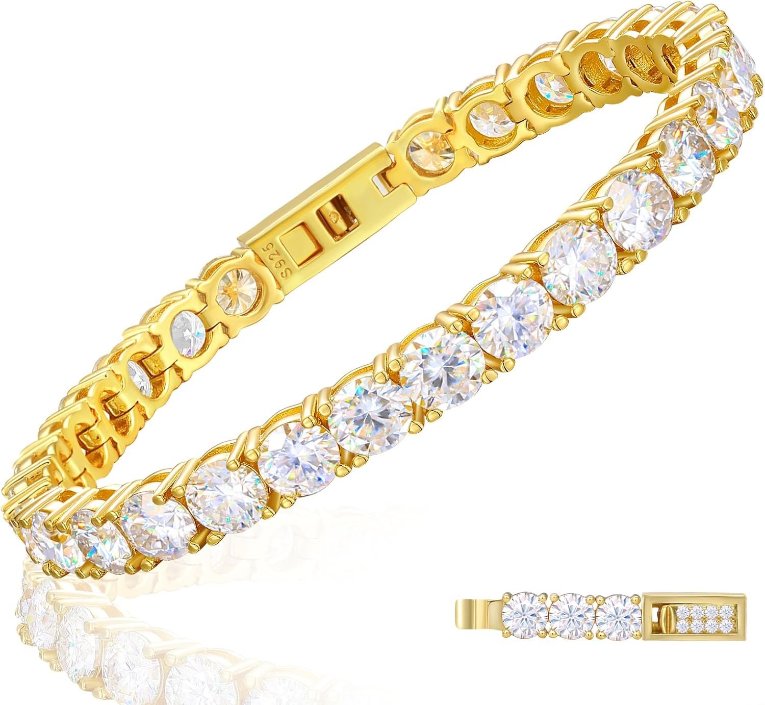 TUHE Moissanite Tennis Bracelet 5.0-21.0CT 18K Gold Plated S925 Sterling Silver Tennis Bracelet 3/4/5MM D Color VVS1 Round Moissanite Bracelet for Women Men Simulated Diamonds Bracelets Jewelry Gifts