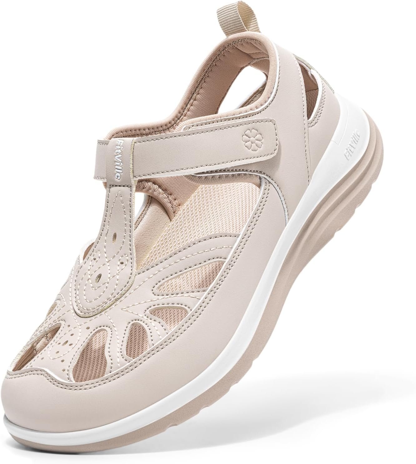 FitVille Extra Wide Womens Orthopedic Walking Sandals with Wide Toe Box, Outdoor Closed Toe Sandals with Adjustable Straps for Women, Arch Support Women’s Shoes for Plantar Fasciitis, Swollen Feet