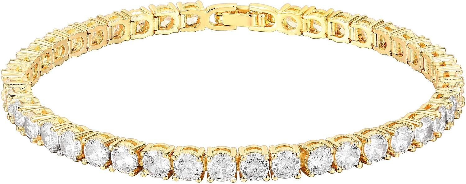 PAVOI 14K Gold Plated Cubic Zirconia Classic Tennis Bracelet | Gold Bracelets for Women | 4mm CZ