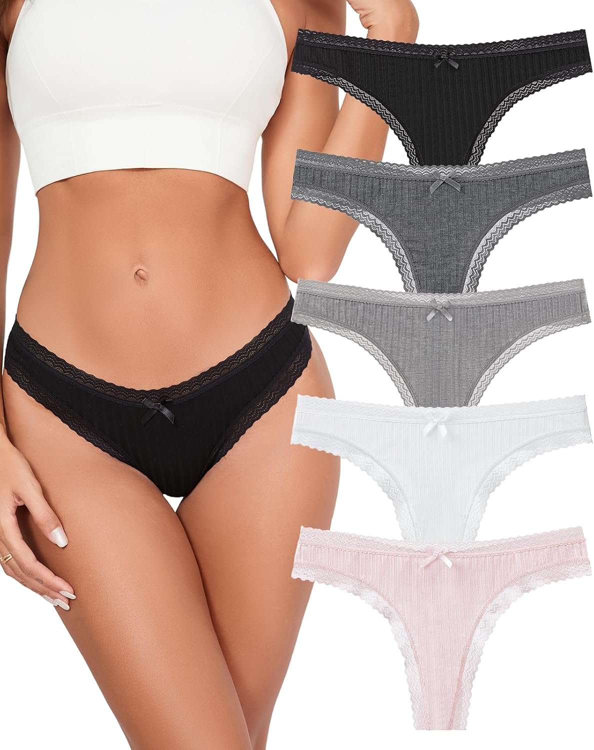 Super Soft Women’s Thongs Lace Underwear Breathable Viscose Panties Sexy No Show Undies 5 Pack