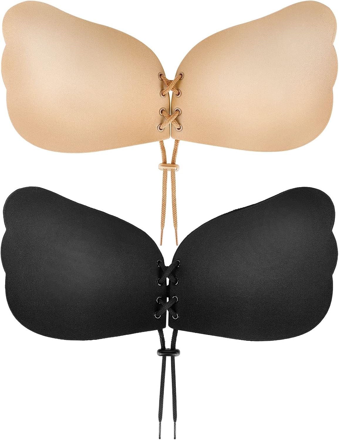 Cmojsk Sticky Bra, Backless Strapless Bra Push Up, Adhesive Invisible Lift Up Bras 2 Pairs Black/Beige