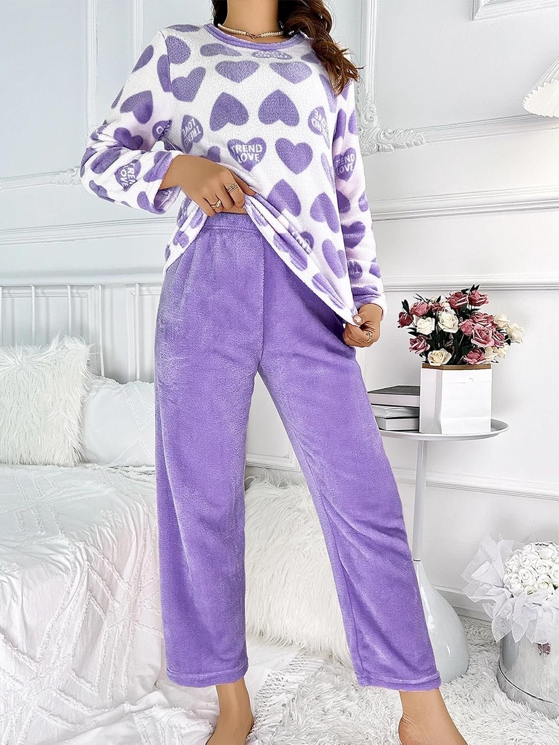 2-Piece Women Warm Lounge Set Long Sleeve Top and Pants Relaxed Daily Wear Cozy Home Outfit Soft Touch Indoor Clothing