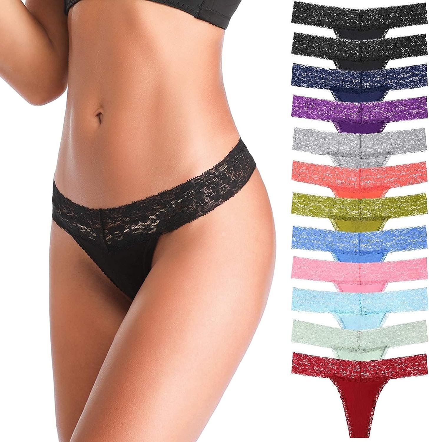 ANNYISON Women’s Thongs, T Back Low Waist See Through Panties Cotton Seamless Lace Thongs for Women