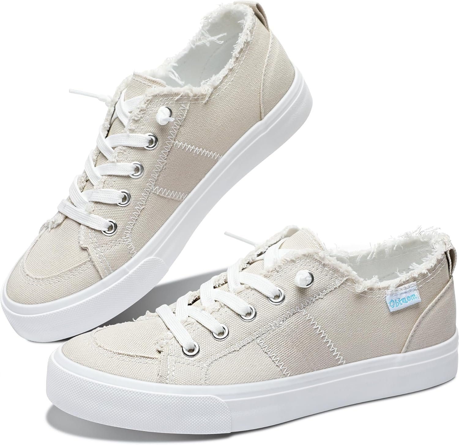Obtaom Women’s Play Fashion Sneaker White Color Washed and Leopard Canvas Slip on Shoes