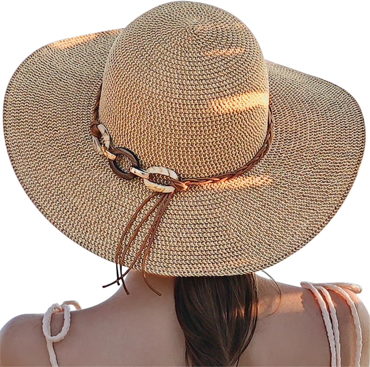 Beach Hats for Women – Sun Hat Womens, Wide Brim Straw Womens Sun Hat with Wind Lanyard Roll Up Foldable UV Protection
