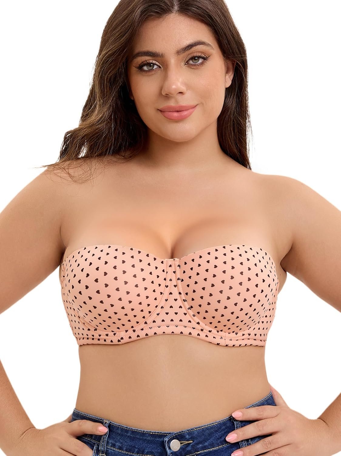 Strapless Bra 40B Bras for Women Push up 555 Beige Pink