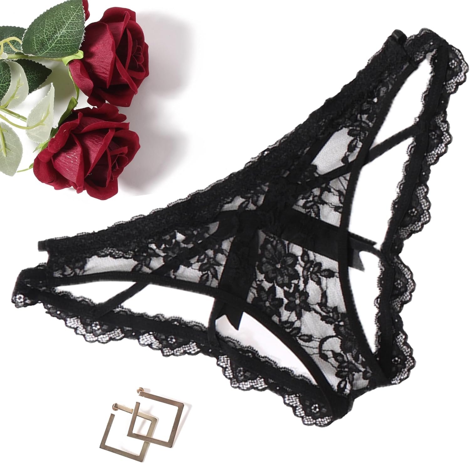 Avidlove Lace Panties for Women Sexy Cheeky Underwear with Cute Bow Back Hollow Out Low Rise Panty